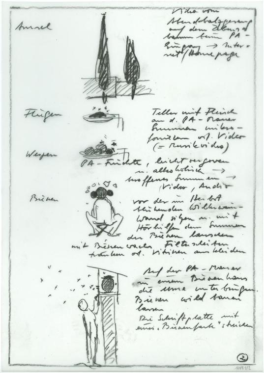 Cornelius Kolig, Entwurfskizze, 2003, Bleistift auf Polyesterfolie, 29,8 × 20,9 cm, Belvedere, …