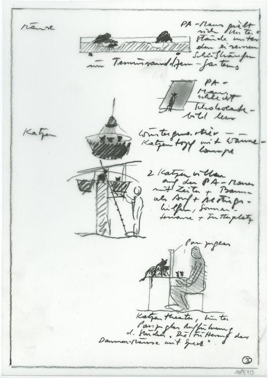Cornelius Kolig, Entwurfskizze, 2003, Bleistift auf Polyesterfolie, 29,8 × 20,9 cm, Belvedere, …