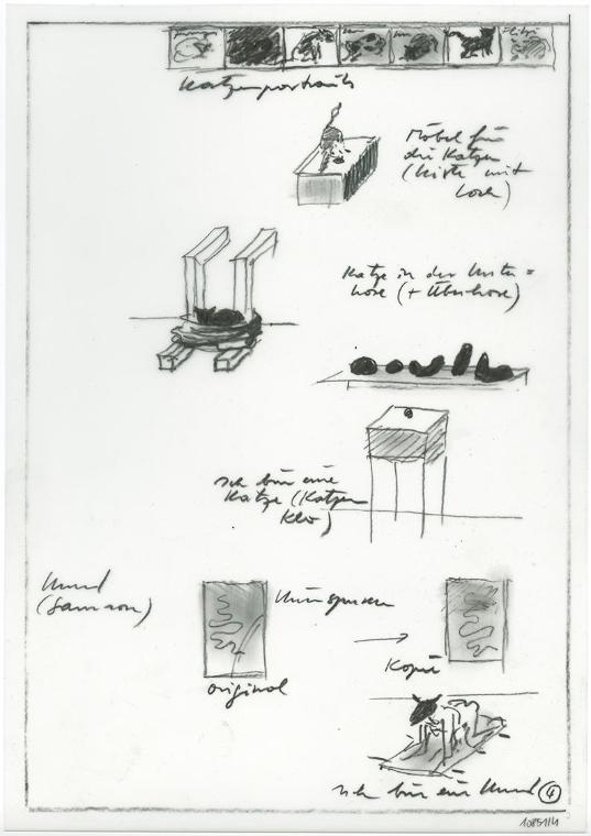 Cornelius Kolig, Entwurfskizze, 2003, Bleistift auf Polyesterfolie, 29,8 × 20,9 cm, Belvedere, …