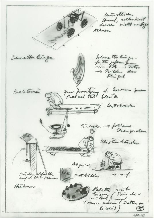 Cornelius Kolig, Entwurfskizze, 2003, Bleistift auf Polyesterfolie, 29,8 × 20,9 cm, Belvedere,  ...