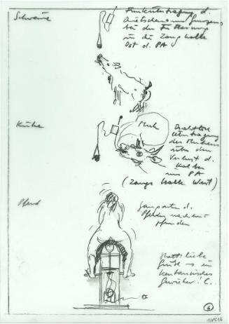 Cornelius Kolig, Entwurfskizze, 2003, Bleistift auf Polyesterfolie, 29,8 × 20,9 cm, Belvedere, …