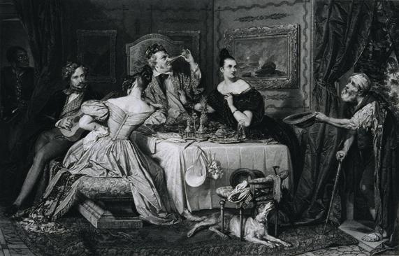 Franz Xaver Stöber (Stecher nach) Josef Danhauser, Der Prasser, 1838, Kupferstich, Plattenmaße:…