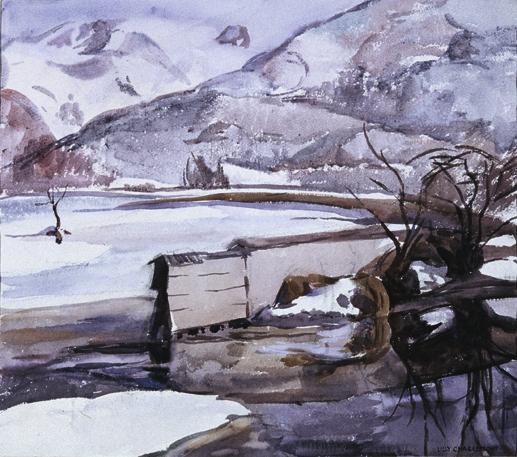 Lilly Charlemont, Schweizer Landschaft, um 1923, Aquarell auf Papier, 36 x 41 cm, Belvedere, Wi…