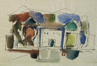 Friedrich Aduatz, Häuser in Landschaft, 1952, Aquarell auf Papier, 36 x 51 cm, Belvedere, Wien,…