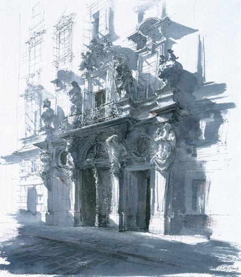 Wolfgang Stracke, Palais Breuner in Wien, 1987, Aquarell auf Papier, 42,5 x 37 cm, Belvedere, W…