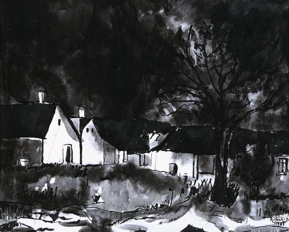 Roberta Hoch-Deutschmann, Landschaft im Mondschein, 1987, Tusche, Pinsel auf Papier, 34,5 x 43 …