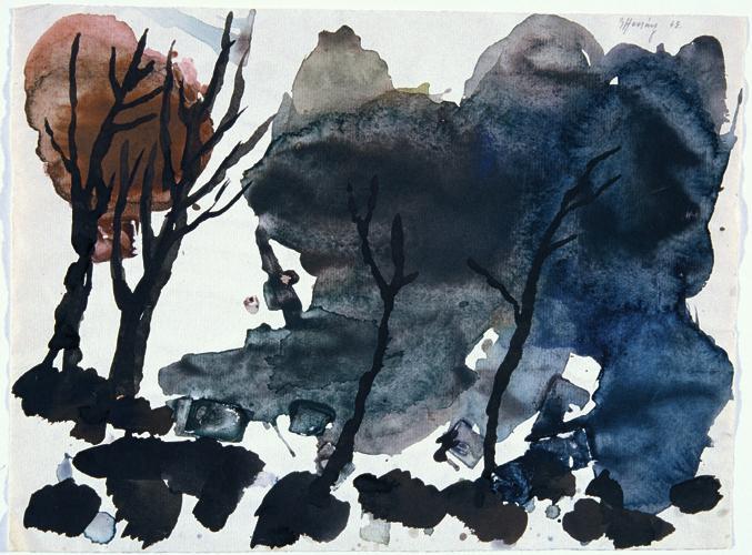 Gustav Hessing, Studie mit Bäumen, 1963, Deckfarben auf Papier, 24 x 32,5 cm, Belvedere, Wien, …