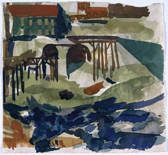 Gustav Hessing, Landschaft, 1930, Deckfarben auf Papier, 27 x 29 cm, Belvedere, Wien, Inv.-Nr. …