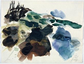 Gustav Hessing, Landschaftsstudie, 1960, Deckfarben auf Papier, 25 x 32 cm, Belvedere, Wien, In…