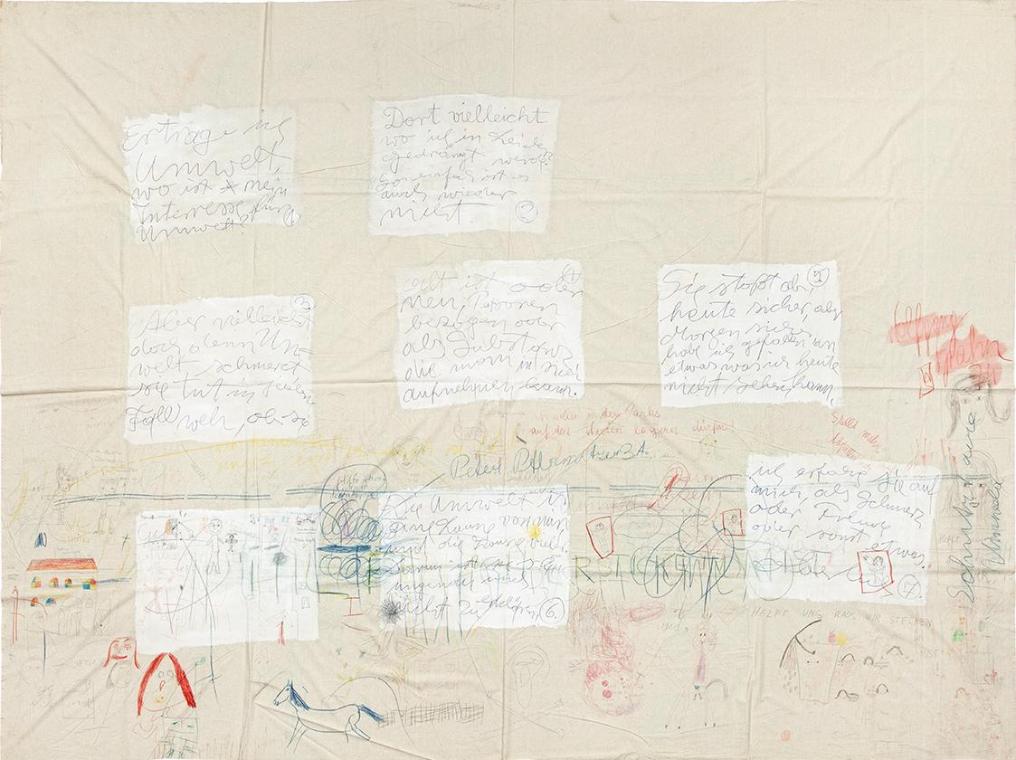 Oswald Oberhuber, Für Kinder, 1973, Dispersion, Tintenstift, Farbstift auf Molino, 300 × 400 cm…