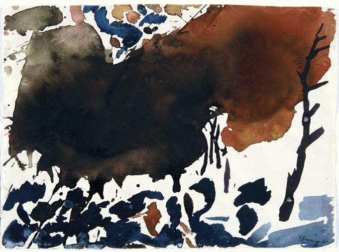 Gustav Hessing, Bei Wien, 1960, Deckfarben auf Papier, 23,5 x 32,5 cm, Belvedere, Wien, Inv.-Nr…