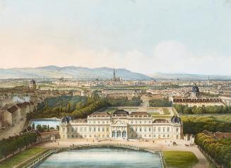 Franz Josef Sandmann, Schloss Belvedere, um 1847/1848, Kolorierte Lithographie, Passepartout-Au ...