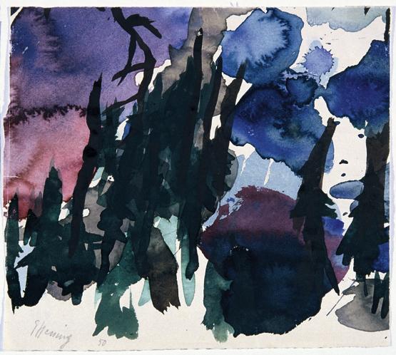 Gustav Hessing, Studie mit Bäumen, 1950, Deckfarben auf Papier, 21,5 x 24,5 cm, Belvedere, Wien…