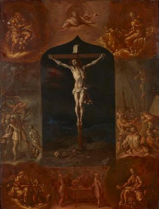 Johann Carl von Reslfeld, Der gekreuzigte Jesus und sieben biblische Szenen, undatiert, Öl auf …