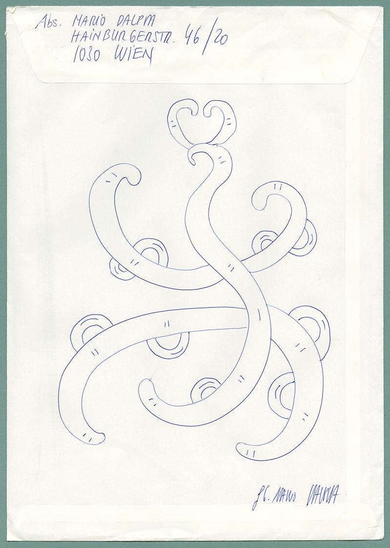 Mario Dalpra, Ohne Titel, 2016, Kugelschreiber auf Briefkuvert, 32,4 × 22,8 cm, Belvedere, Wien…