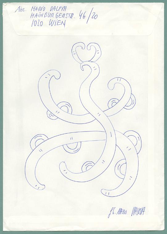 Mario Dalpra, Ohne Titel, 2016, Kugelschreiber auf Briefkuvert, 32,4 × 22,8 cm, Belvedere, Wien…