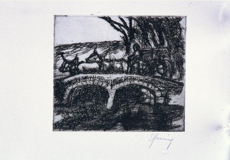 Gustav Hessing, Achau, 1946, Radierung, Plattenmaße: 13 x 14 cm, Belvedere, Wien, Inv.-Nr. 8932