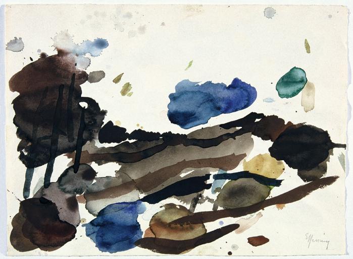 Gustav Hessing, Landschaftsstudie, 1960, Deckfarben auf Papier, 28 x 38 cm, Belvedere, Wien, In…