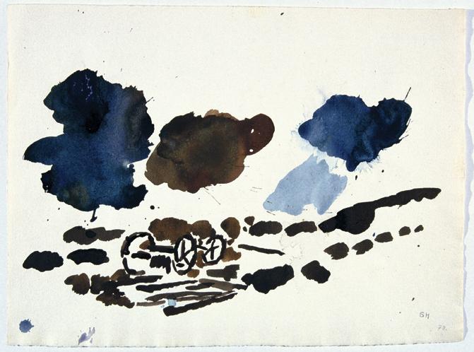 Gustav Hessing, An der Donau, 1978, Deckfarben auf Papier, 28,5 x 38,5 cm, Belvedere, Wien, Inv…