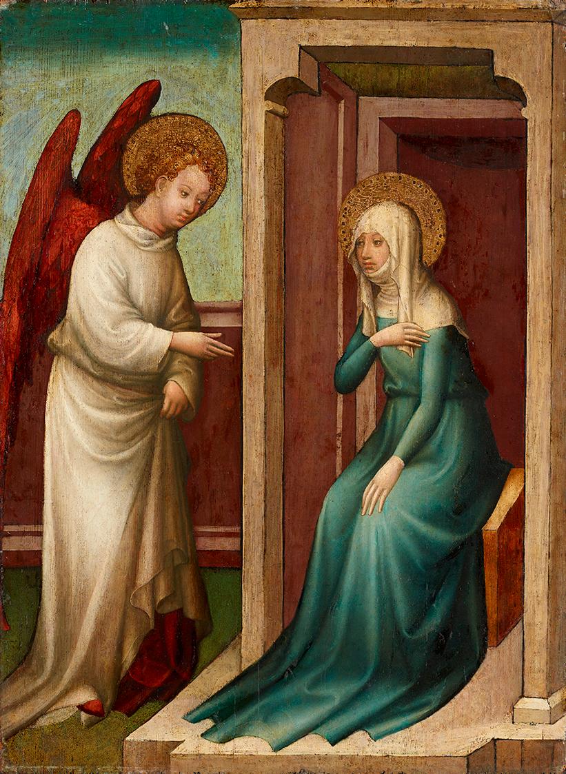 Meister der Darbringungen, Verkündigung an die hl. Anna, um 1420/1430, Malerei auf Tannenholz, …