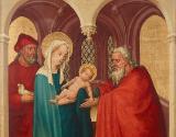 Meister der Darbringungen, Darbringung Christi im Tempel, um 1420/1425, Detail, Malerei auf Tan…