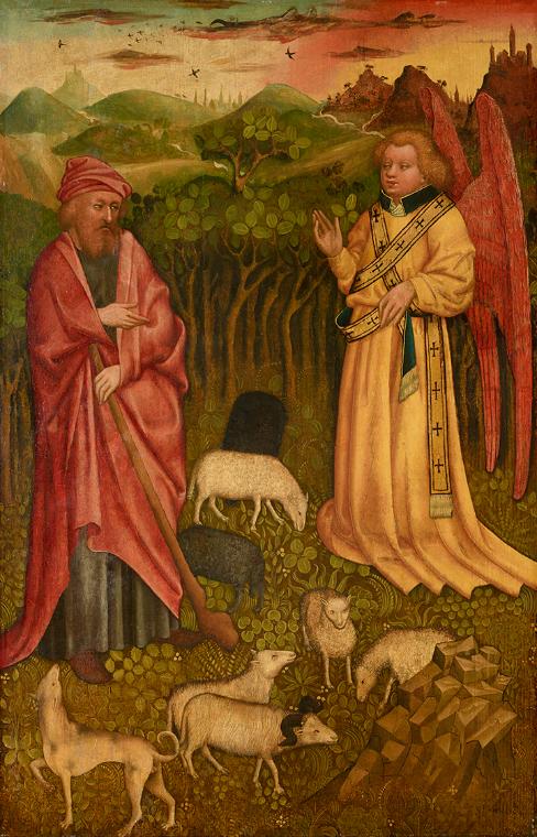 Meister des Albrechtsaltars, Verkündigung an Joachim, um 1435/1440, Malerei auf Tannenholz, 97 …