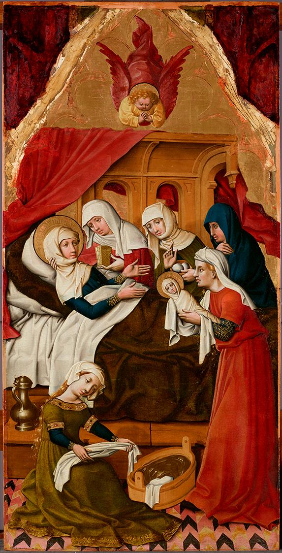 Meister von Schloss Lichtenstein, Geburt Mariens, um 1445/1450, Malerei auf Tannenholz, neogoti…