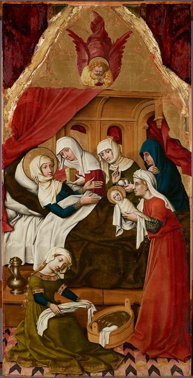 Meister von Schloss Lichtenstein, Geburt Mariens, um 1445/1450, Malerei auf Tannenholz, neogoti…