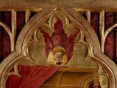 Meister von Schloss Lichtenstein, Geburt Mariens, um 1445/1450, Detail, Malerei auf Tannenholz,…