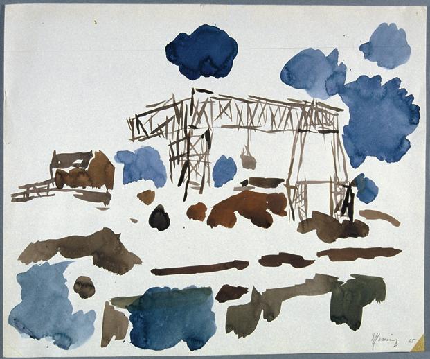 Gustav Hessing, World Trade Center, New York, 1965, Deckfarben auf Papier, 35,5 x 43 cm, Belved…
