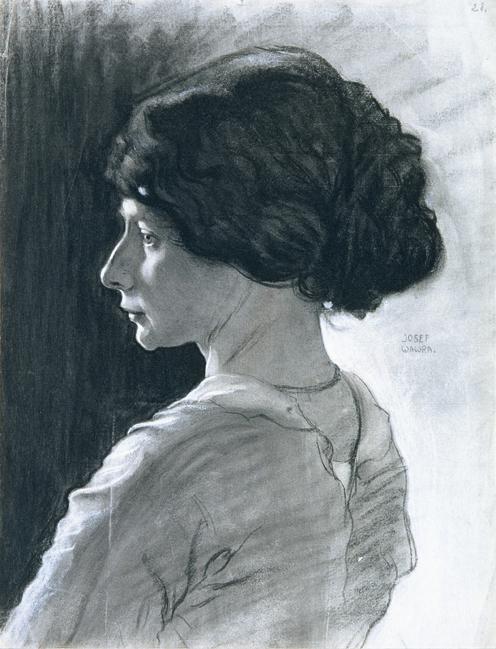 Josef Wawra, Mädchenkopf, um 1920, Schwarze Kreide, weiß gehöht auf Papier, 50,5 x 39 cm, Belve…
