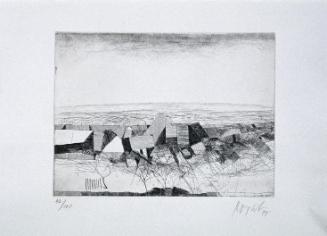 Karl Korab, Landschaft mit Gehöft, 1997, Radierung, 24,5 x 33,5 cm, Belvedere, Wien, Inv.-Nr. 9…