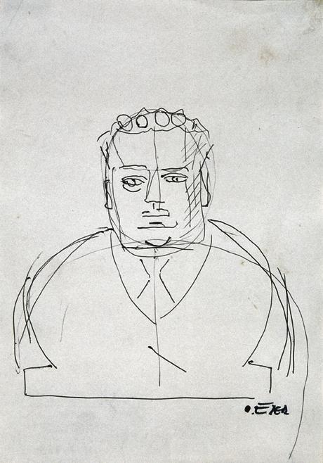Otto Eder, Älterer Herr en face, 1945/1955, Tusche auf Papier, 30 x 20,8 cm, Belvedere, Wien, I…