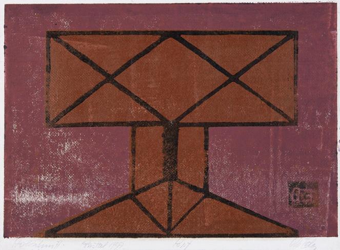 Otto Eder, Kopf, 1977, Holzschnitt, koloriert, 44,5 x 60,5 cm, Belvedere, Wien, Inv.-Nr. 8760