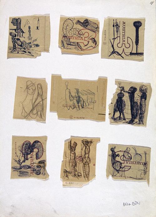 Otto Eder, Kompositionsentwürfe, 1960/1982, Bleistift, Feder in Tinte auf Papier, 42 x 30 cm, B…