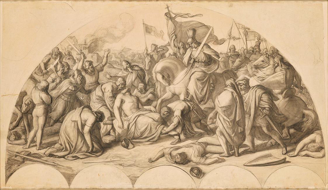 Carl Rahl, Rudolf I. von Habsburg an der Leiche Przemysl Ottokars II. von Böhmen, um 1850/1860,…