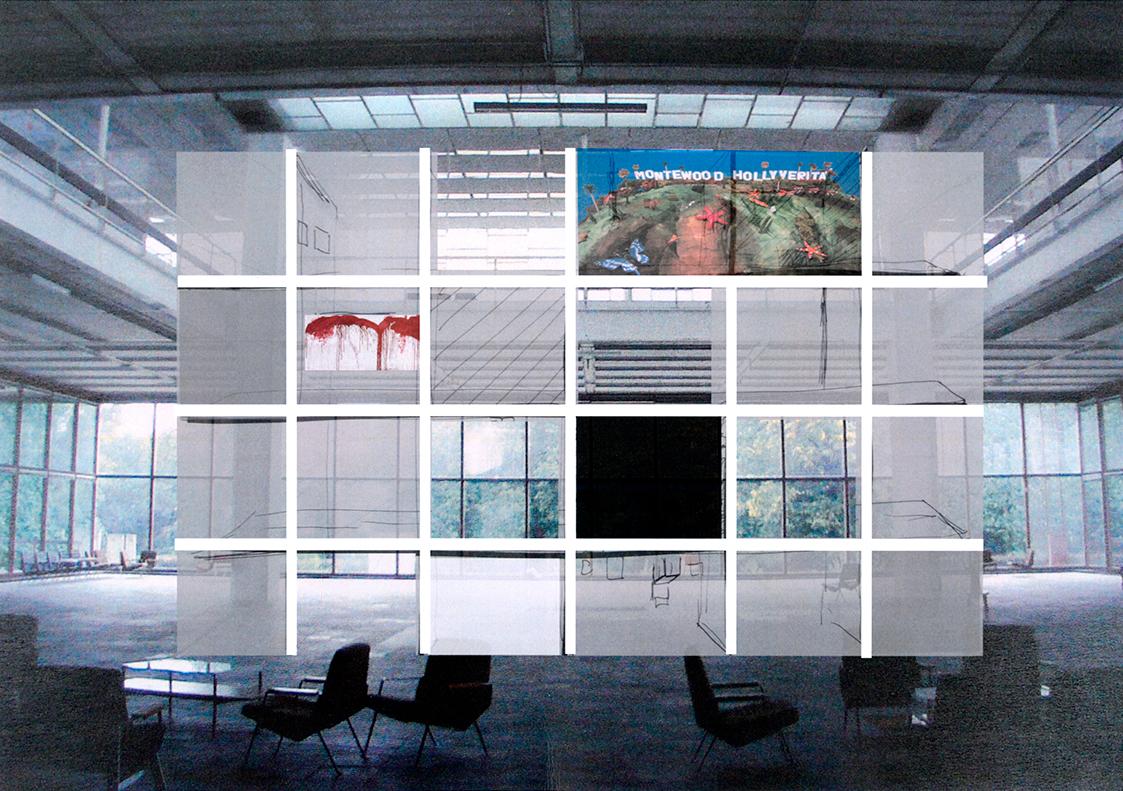 Esther Stocker, Entwurf zum Display für die Ausstellung: Utopie Gesamtkunstwerk, 2011, Farbkopi…