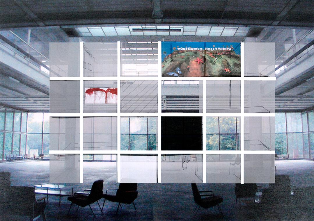 Esther Stocker, Entwurf zum Display für die Ausstellung: Utopie Gesamtkunstwerk, 2011, Farbkopi ...