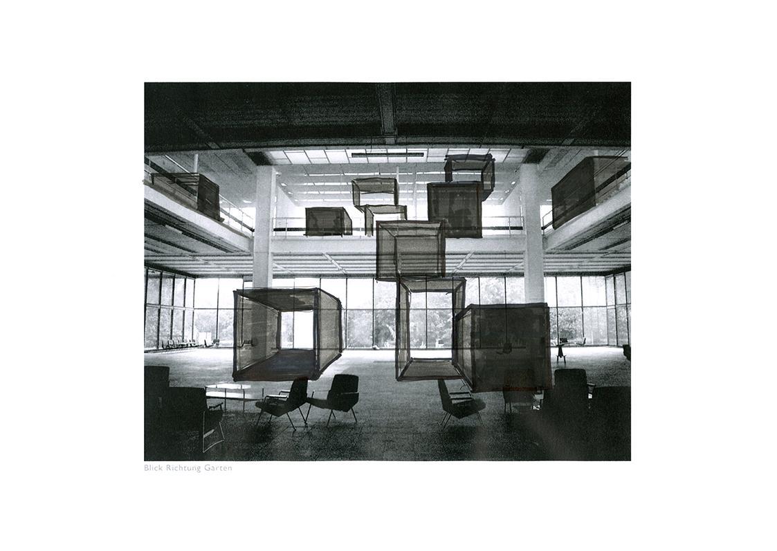 Esther Stocker, Entwurf zum Display für die Ausstellung "Utopie Gesamtkunstwerk", 2011, Schwarz…