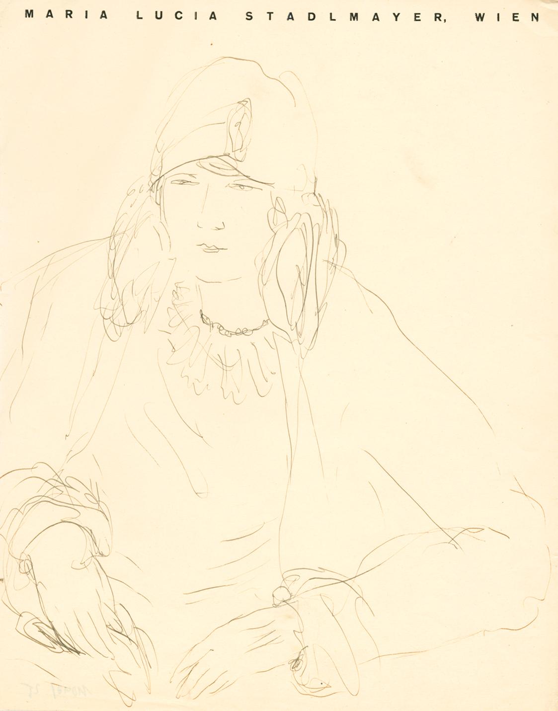 Maria Stadlmayer-Bieber, Damenbildnis (Skizze), 1928, Tusche, 28,5 × 22,3 cm, Belvedere, Wien, …