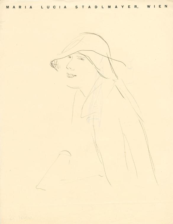 Maria Stadlmayer-Bieber, Damenbildnis (Skizze), 1928, Tusche, 28,5 × 22,3 cm, Belvedere, Wien, …