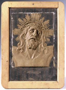 Stefan Schwartz, Ecce Homo, Bräunliches Modellierwachs auf Schiefertafel, 23,5 x 15,5 cm, Belve ...