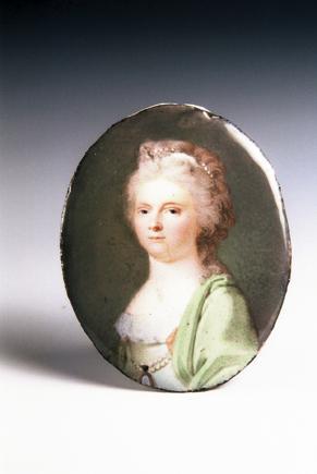 Johann Ignaz Krafft, Damenbildnis, undatiert, Email, hochoval: 6,8 × 5,5 cm, Belvedere, Wien, I…