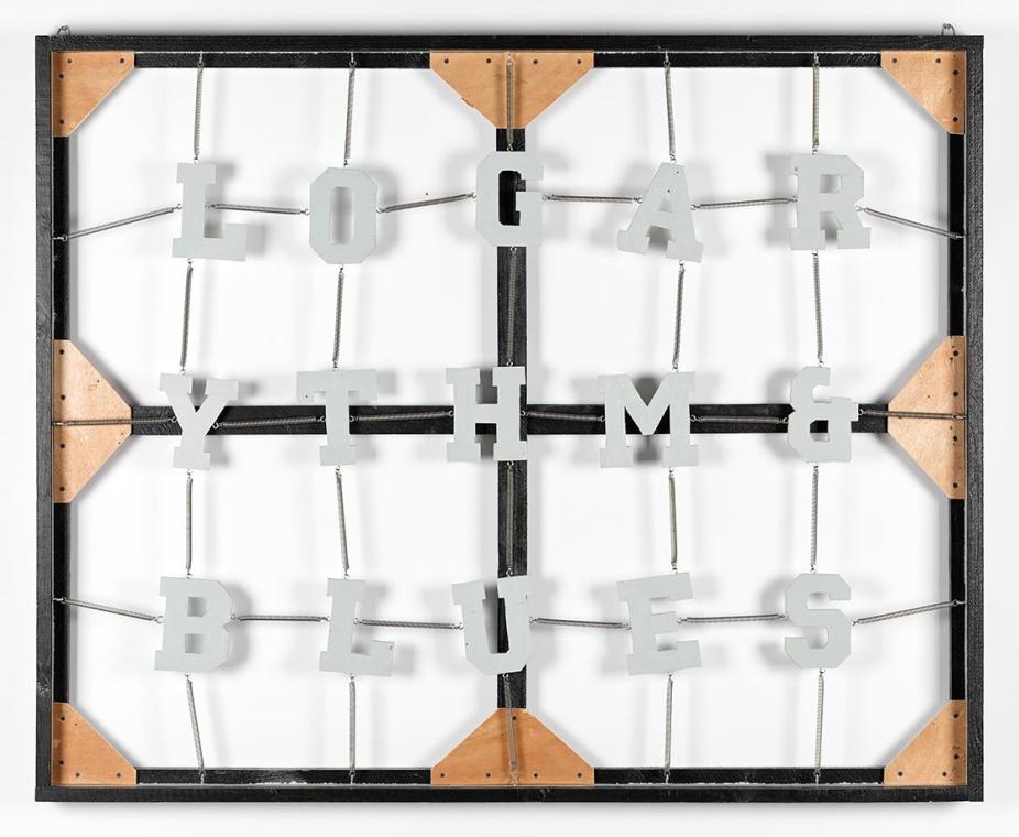 Michael Gumhold, Ohne Titel (Logarythm & Blues), 2011, Öl und Acryllack auf Holz, Federn, 127 ×…