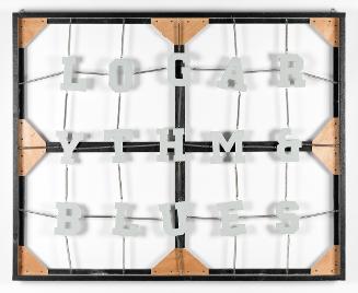 Michael Gumhold, Ohne Titel (Logarythm & Blues), 2011, Öl und Acryllack auf Holz, Federn, 127 ×…