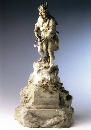 Rudolf Emanuel Ritter von Weyr, Kaiser Maximilian I. auf der Jagd, undatiert, Gips, gelblich sc…