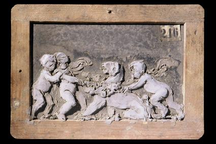 Rudolf Emanuel Ritter von Weyr, Putti mit einer Raubkatze spielend - Entwurf für einen Amorette…