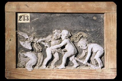 Rudolf Emanuel Ritter von Weyr, Putti mit einer Hellebarde spielend - Entwurf für einen Amorett…