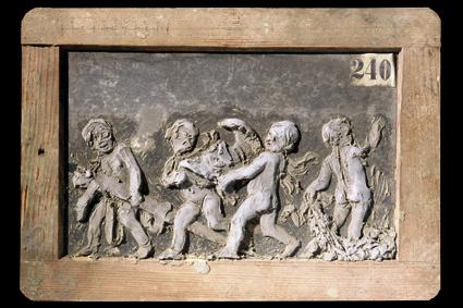 Rudolf Emanuel Ritter von Weyr, Putti einen Helm und eine Schwertscheide tragend - Entwurf für …
