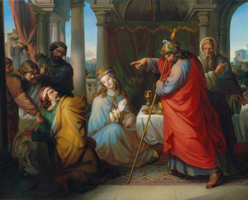 Anton Petter, König Ahasver verurteilt Haman zum Tode, 1835, Öl auf Leinwand, 128 x 159 cm, Bel…